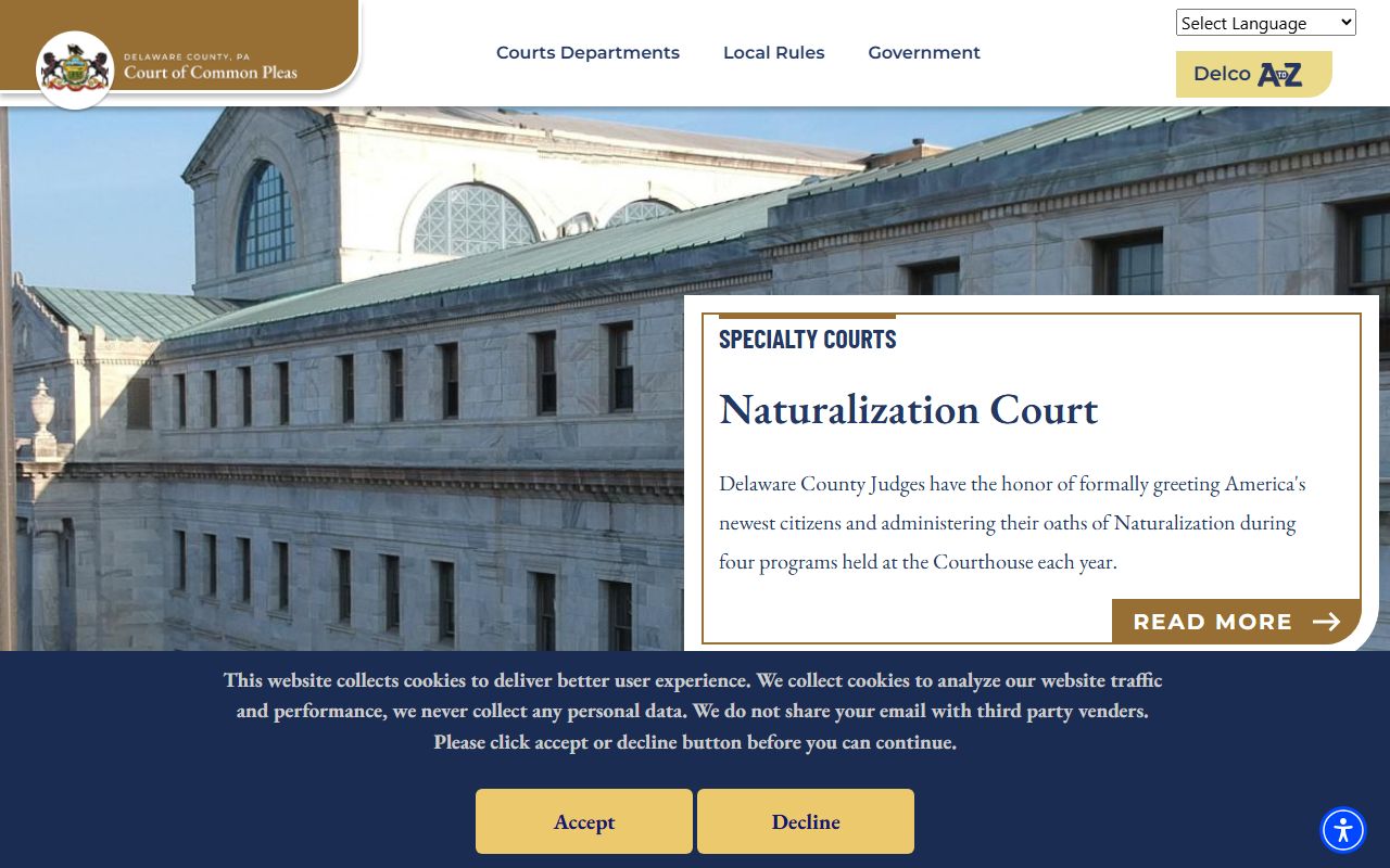 Delaware County Courts landing page for the 32nd Judicial District court records
