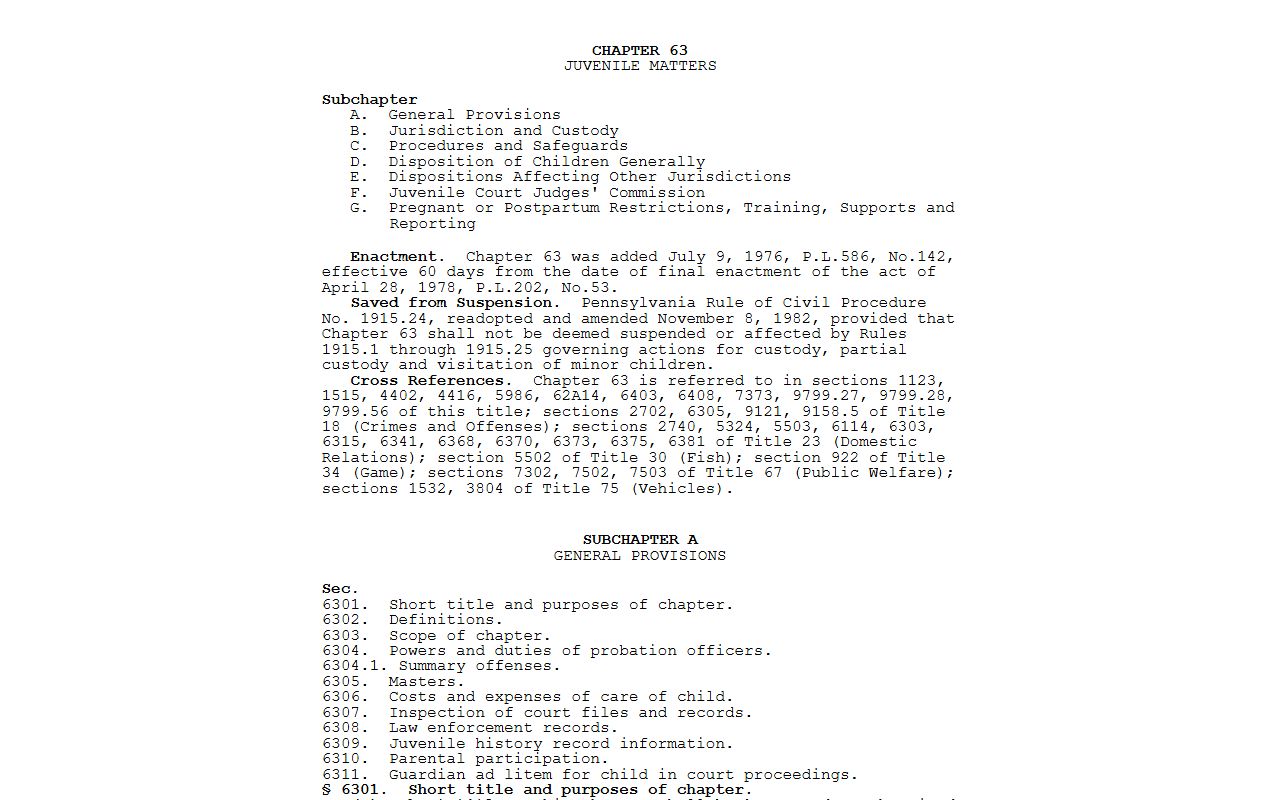 Pennsylvania Juvenile Act chapter for Delaware County court dockets confidentiality