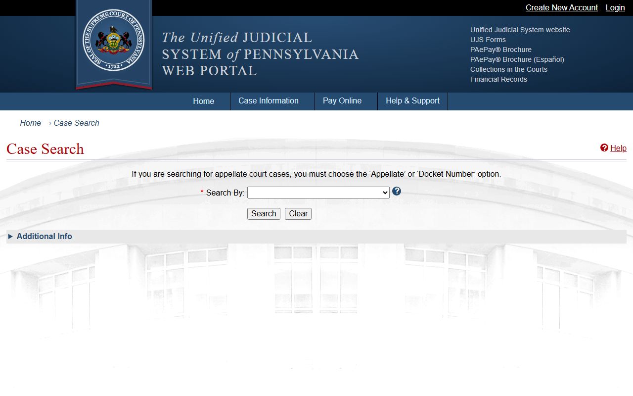 Pennsylvania statewide case search portal for Delaware County court records