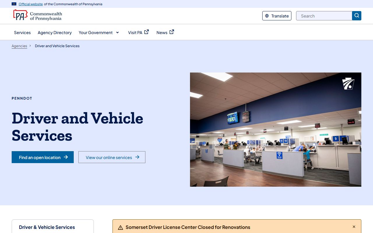 PennDOT driver and vehicle services for Delaware County driver records