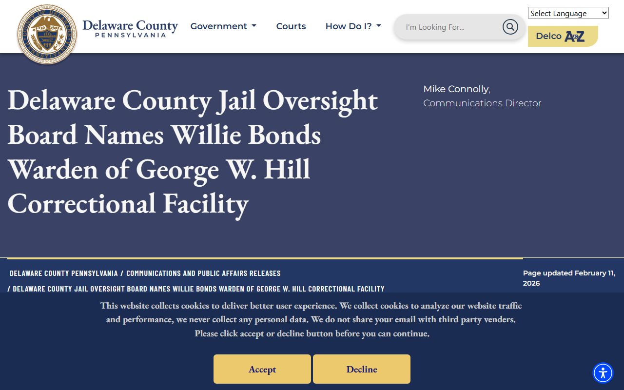Delaware County prison warden announcement tied to jail population oversight