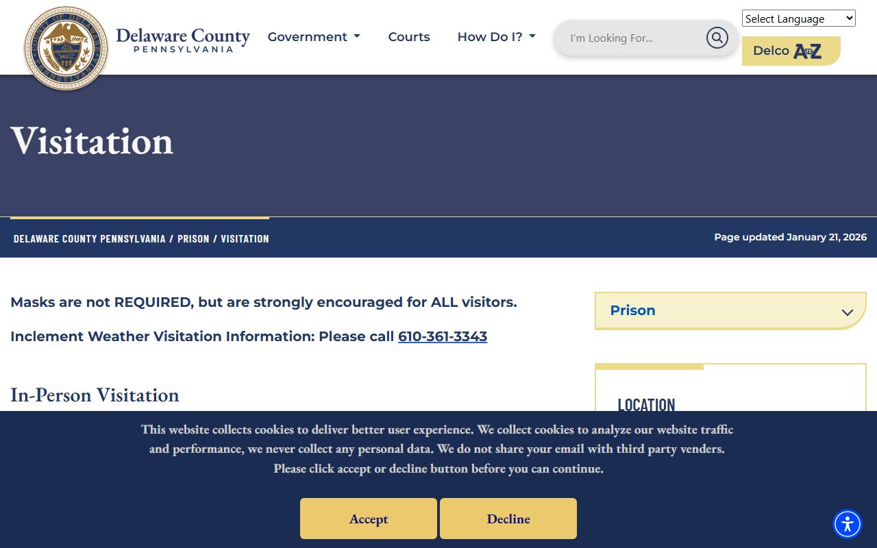 George W. Hill visitation information for Delaware County inmate records