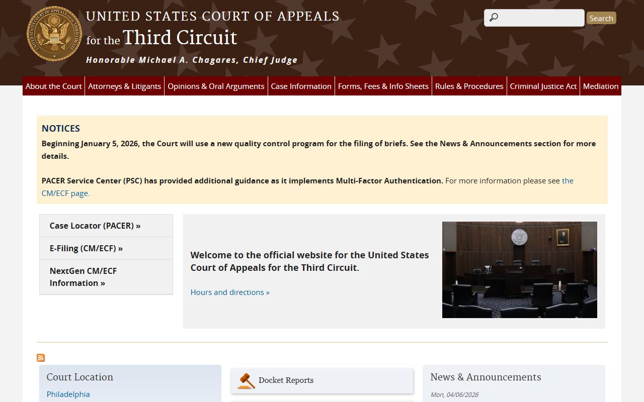U.S. Third Circuit Court of Appeals serving the Delaware County region