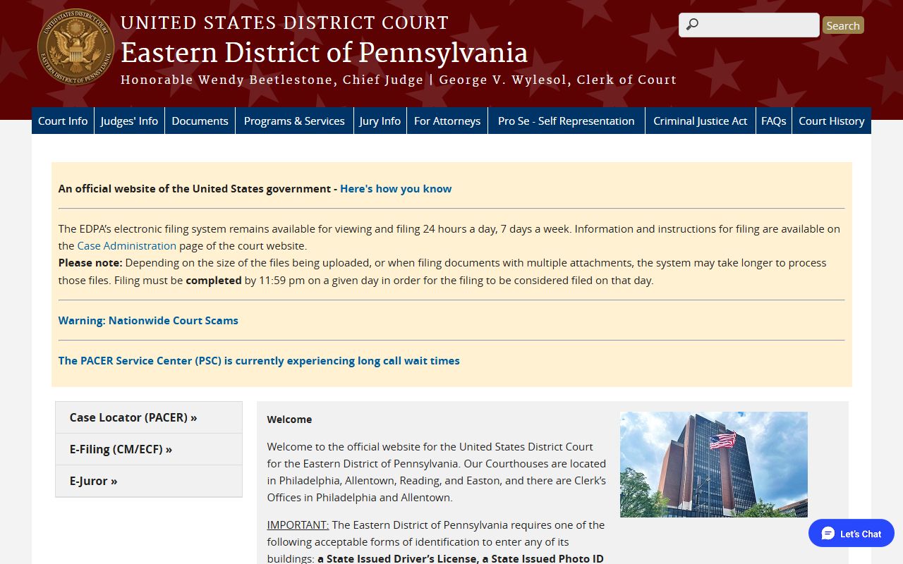 U.S. District Court Eastern District of Pennsylvania for Delaware County federal records