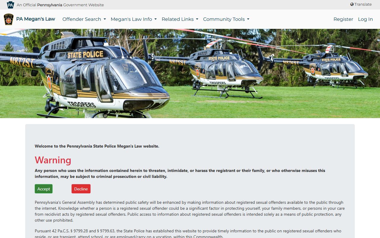 Pennsylvania Megan's Law registry for Delaware County released inmates