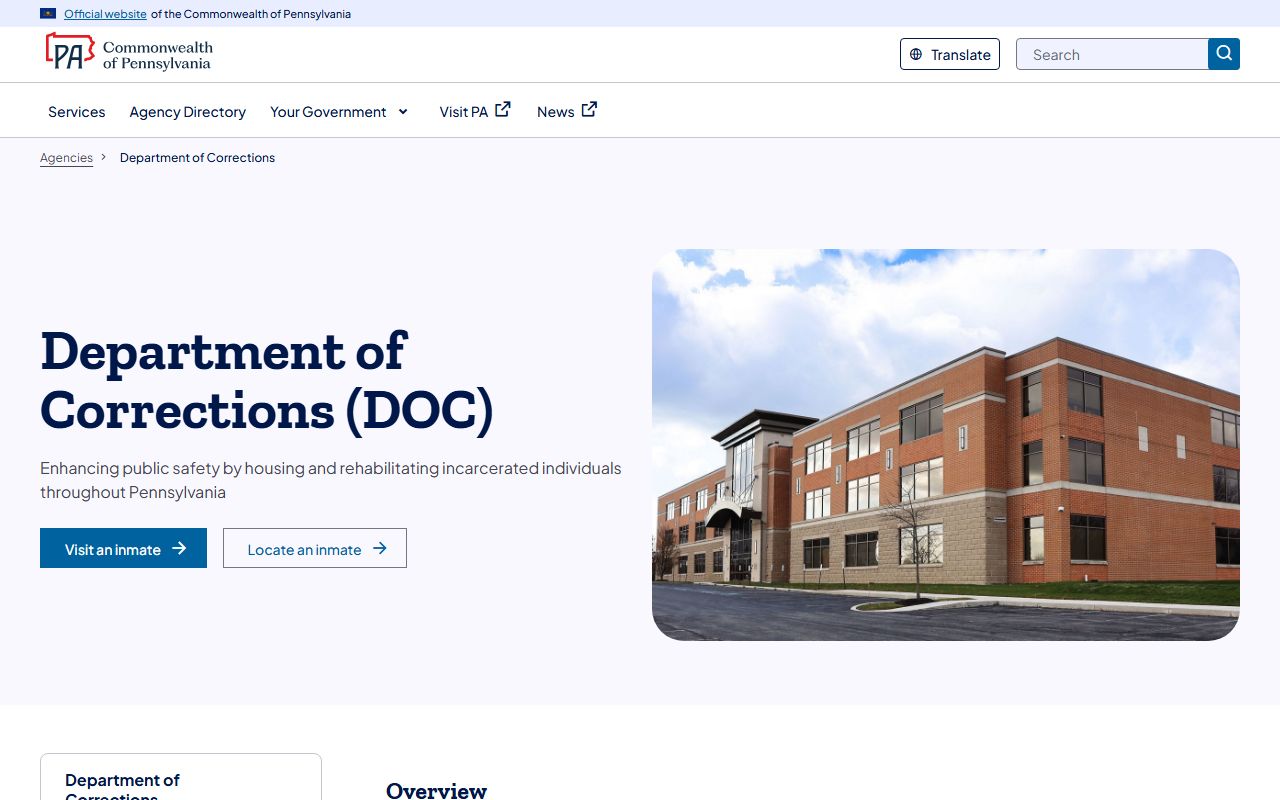Pennsylvania DOC inmate locator page for Delaware County inmate population context